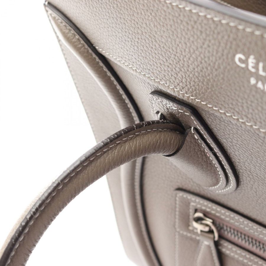 CELINE Luggage 迷你購物手提包,米色皮革,二手女款-7
