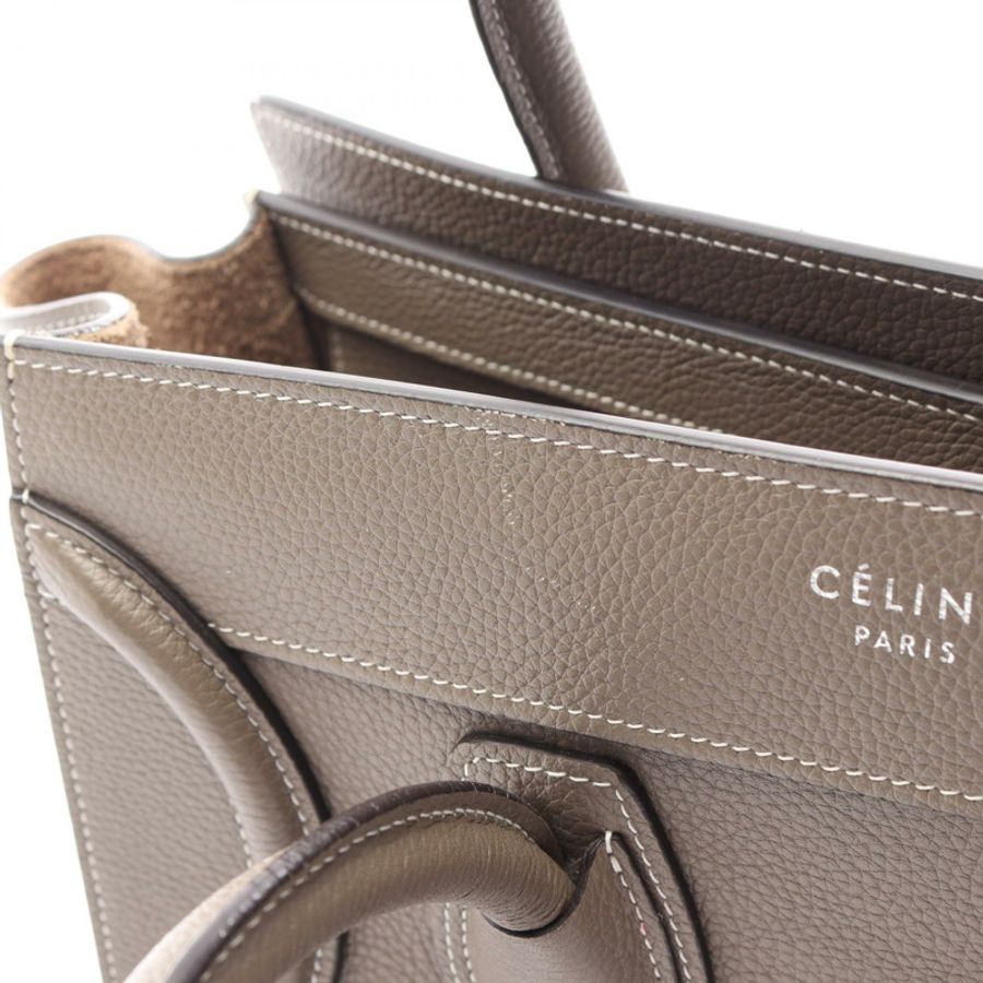 CELINE Luggage 迷你購物手提包,米色皮革,二手女款-8