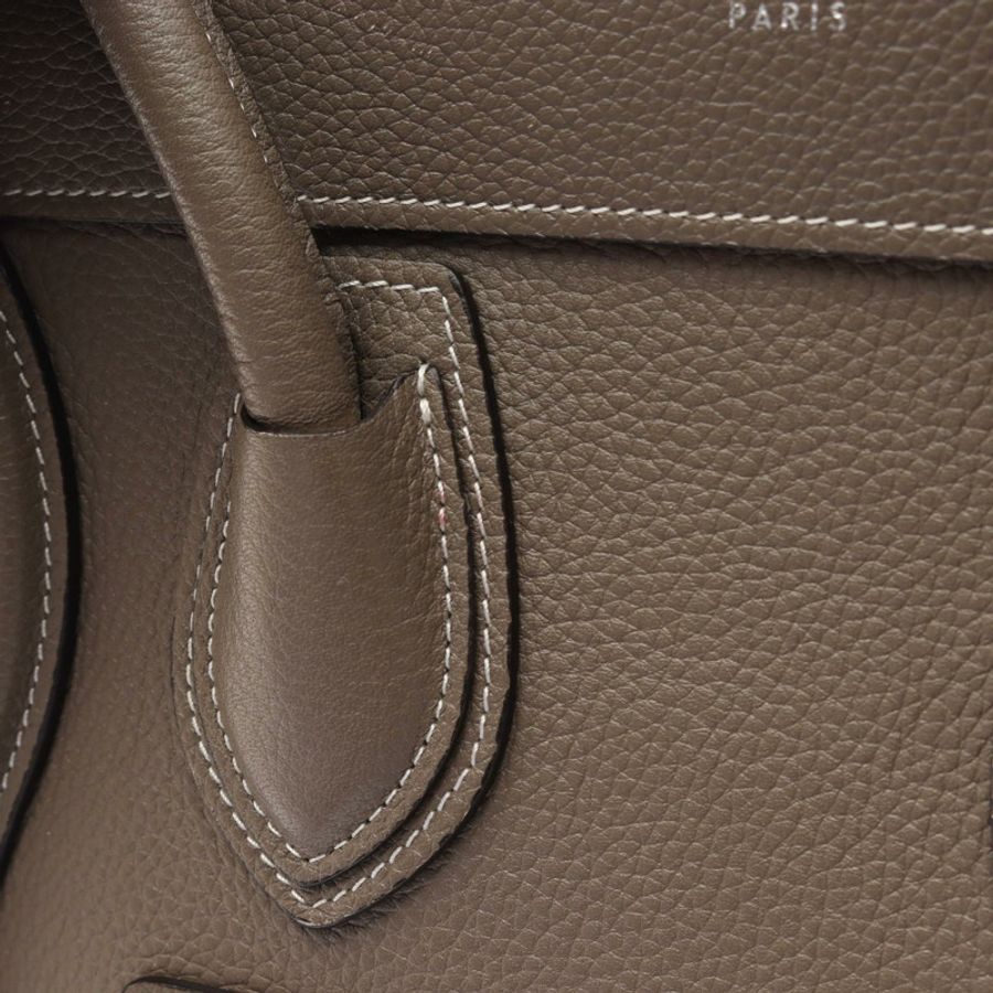 CELINE Luggage 迷你購物手提包,米色皮革,二手女款-14