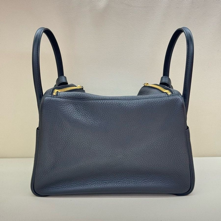 ✨愛馬仕HERMES Lindy30手提包單肩包 黑色TC皮金扣Y刻 五金膜在-1