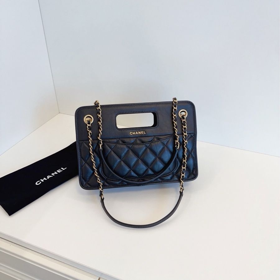 💎Chanel香奈兒|23s黑金復古鏈條公文包|芯片款 閒置新 膜還在-3