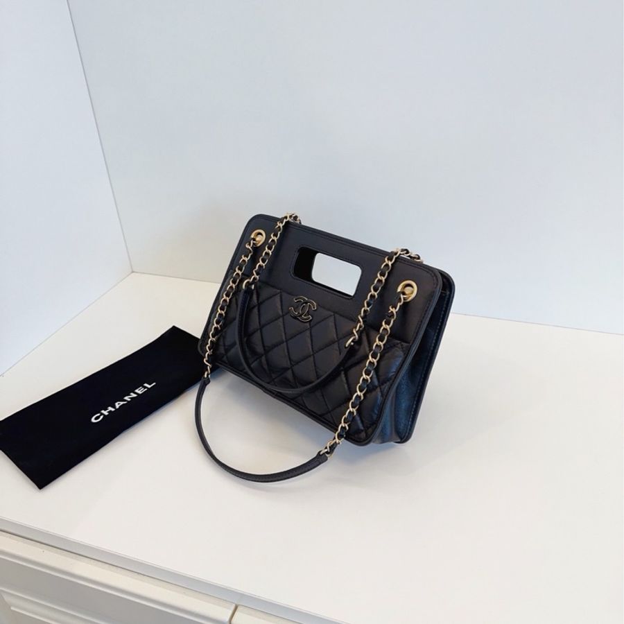 💎Chanel香奈兒|23s黑金復古鏈條公文包|芯片款 閒置新 膜還在-7