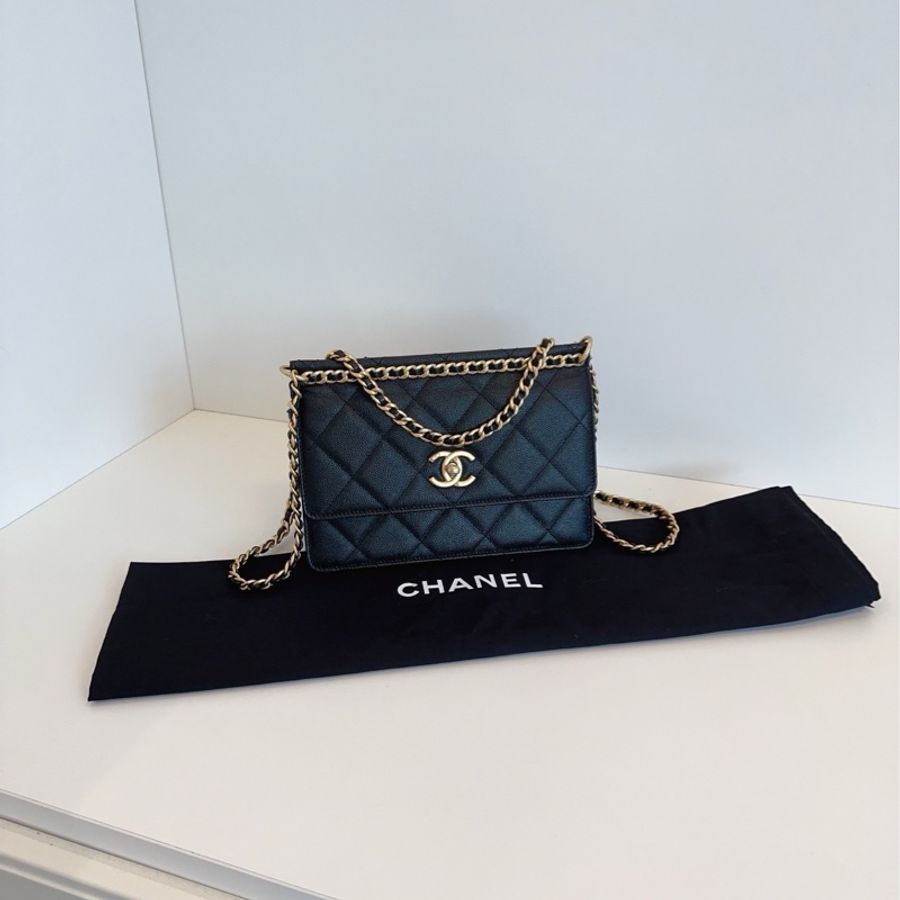 💎Chanel香奈兒|23A黑金荔枝牛皮|梯形鏈條包|芯片款閒置99新 膜還在-1