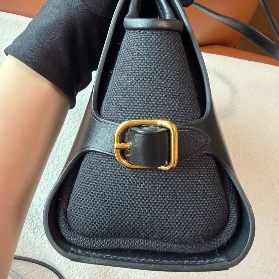 ⭐Hermes愛馬仕Tablier Sellier 26 黑金帆布拼皮手提單肩包k刻 💛正品-3