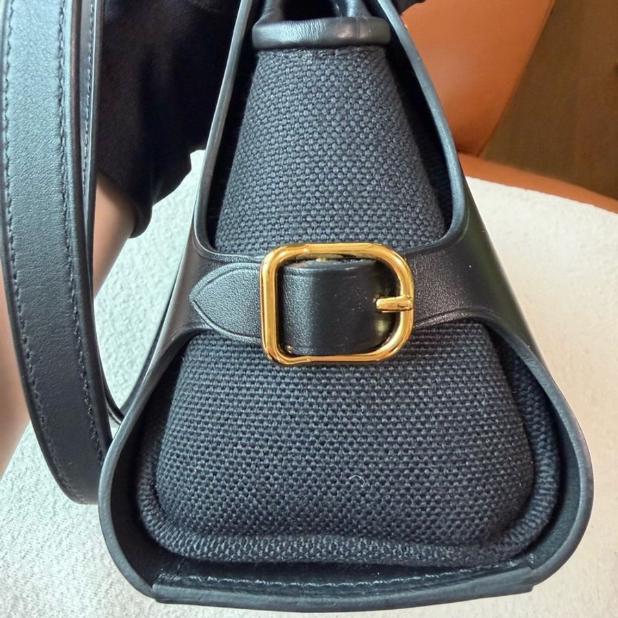 ⭐Hermes愛馬仕Tablier Sellier 26 黑金帆布拼皮手提單肩包k刻 💛正品-4