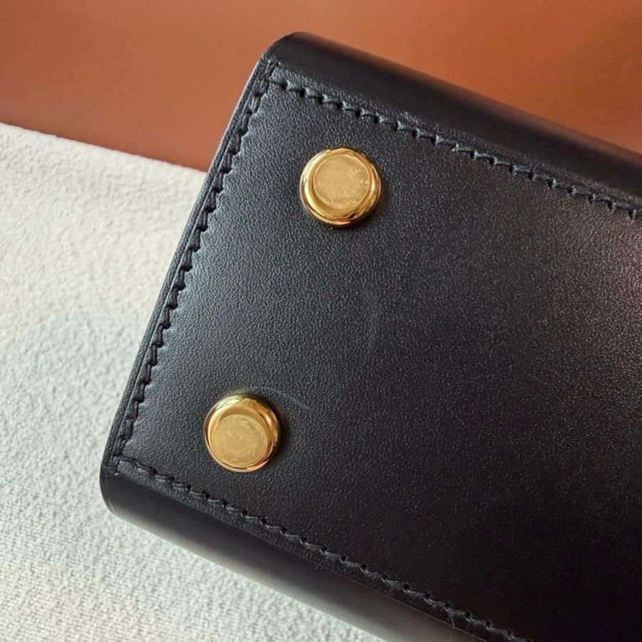 ⭐Hermes愛馬仕Tablier Sellier 26 黑金帆布拼皮手提單肩包k刻 💛正品-7