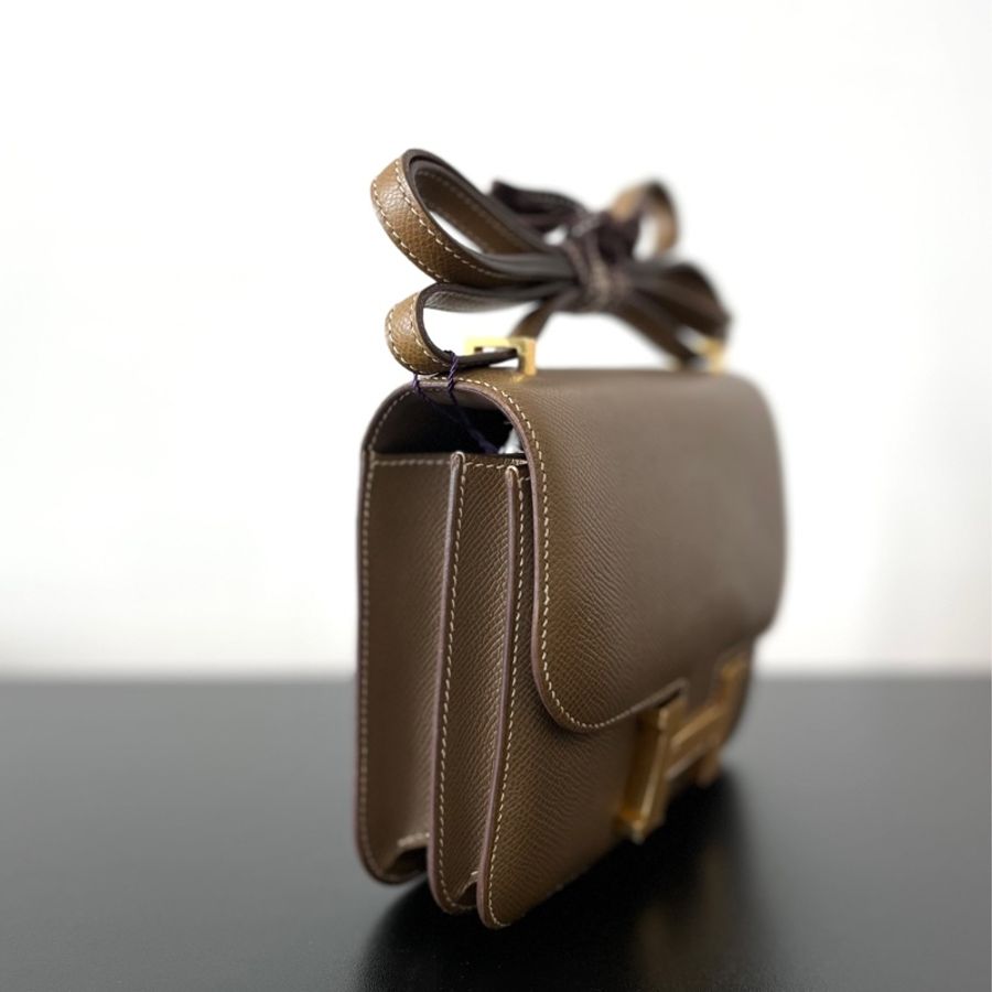✨愛馬仕/Hermes 康康19 mini 斜背包大象灰 金扣 Z刻ep皮 五金有膜❤️正品-3