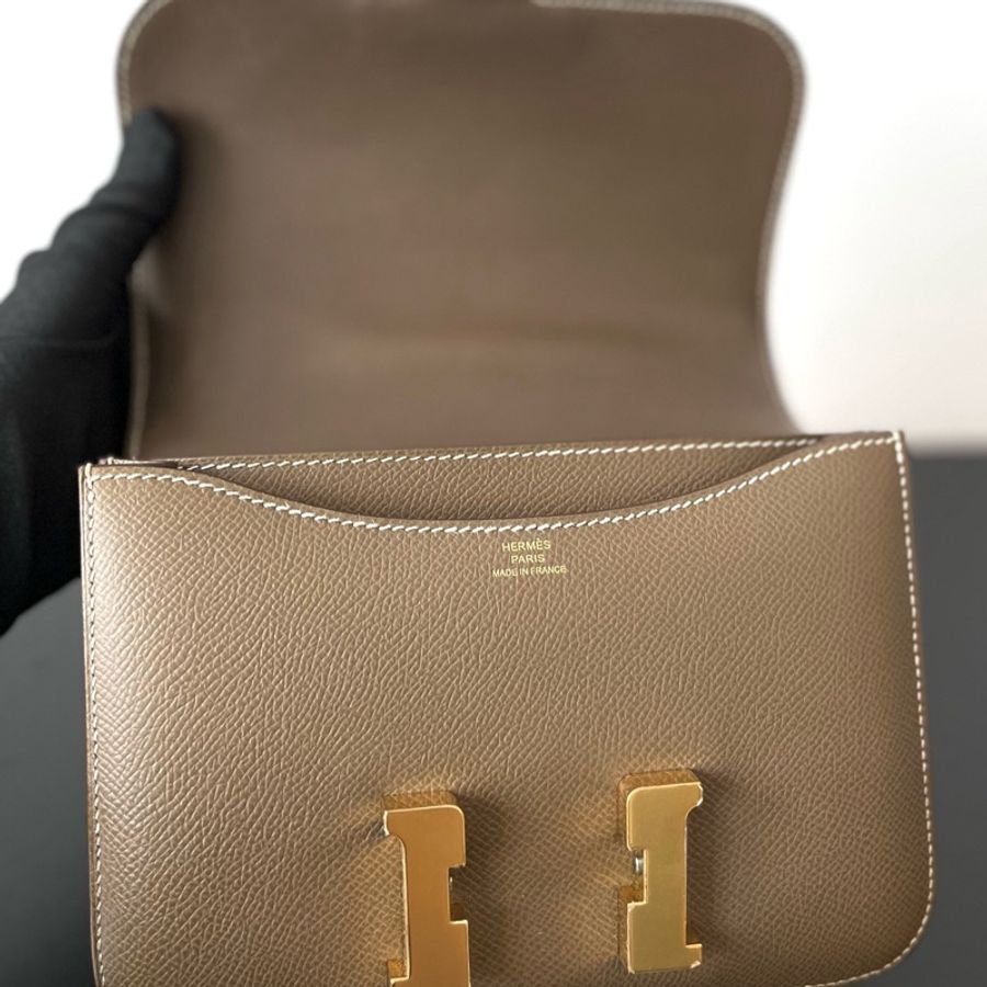 ✨愛馬仕/Hermes 康康19 mini 斜背包大象灰 金扣 Z刻ep皮 五金有膜❤️正品-7