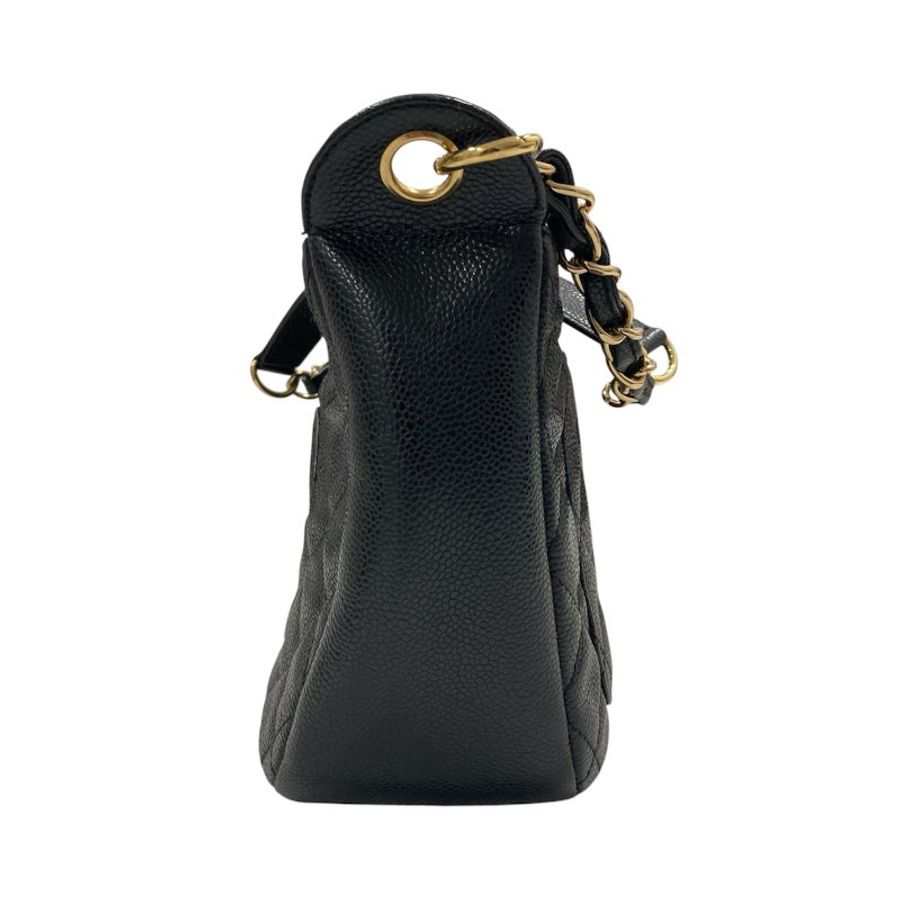 CHANEL 香奈兒 Vintage 肩背包 魚子醬牛皮 HOBO 黑色 金釦-3