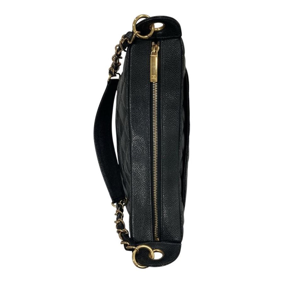 CHANEL 香奈兒 Vintage 肩背包 魚子醬牛皮 HOBO 黑色 金釦-4