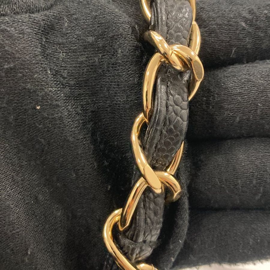 CHANEL 香奈兒 Vintage 肩背包 魚子醬牛皮 HOBO 黑色 金釦-14