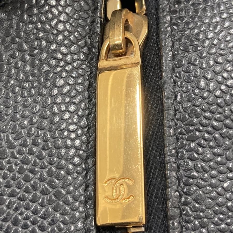 CHANEL 香奈兒 Vintage 肩背包 魚子醬牛皮 HOBO 黑色 金釦-16