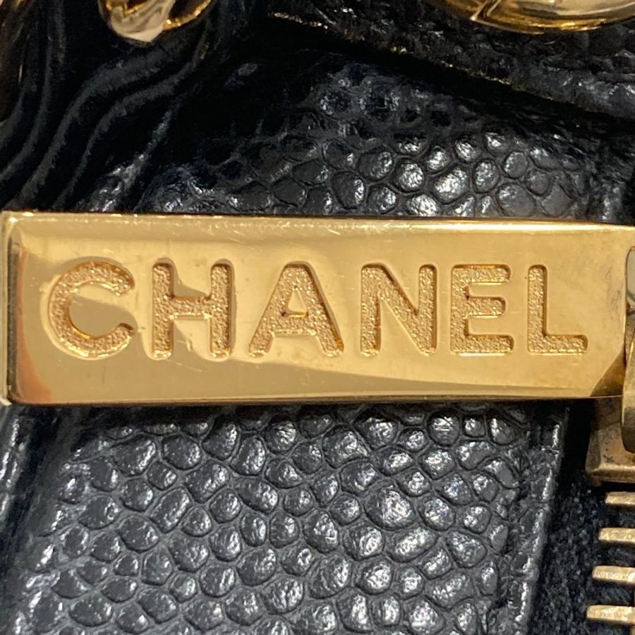 CHANEL 香奈兒 Vintage 肩背包 魚子醬牛皮 HOBO 黑色 金釦-17