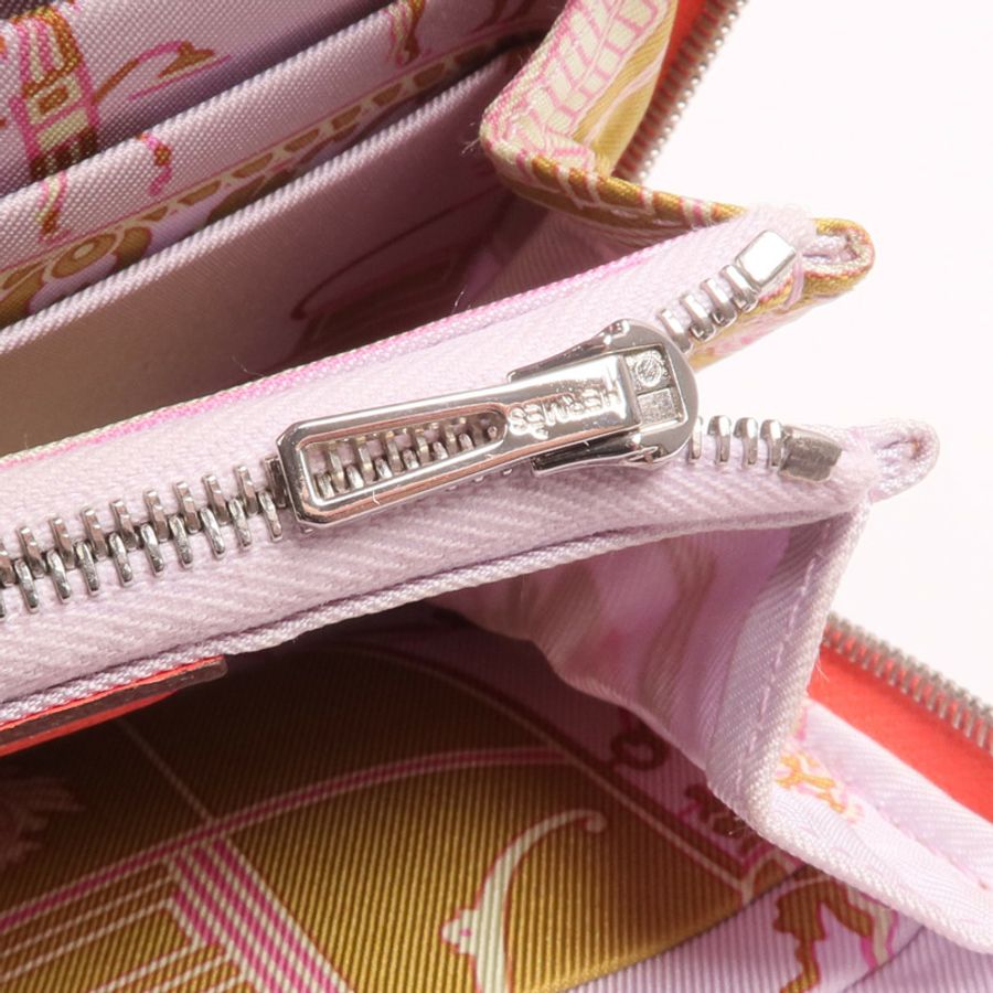 HERMES Epsom皮革/絲質Silk'In Compact Wallet錢包Rose Texas/Mauve Pale/Cardamome-13