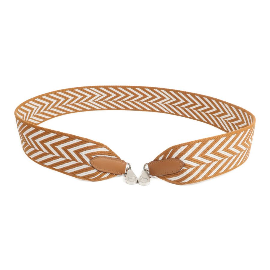 HERMES 帆布/Swift皮革Sangle Zigza Bag Strap肩帶Gold/Blanc-1