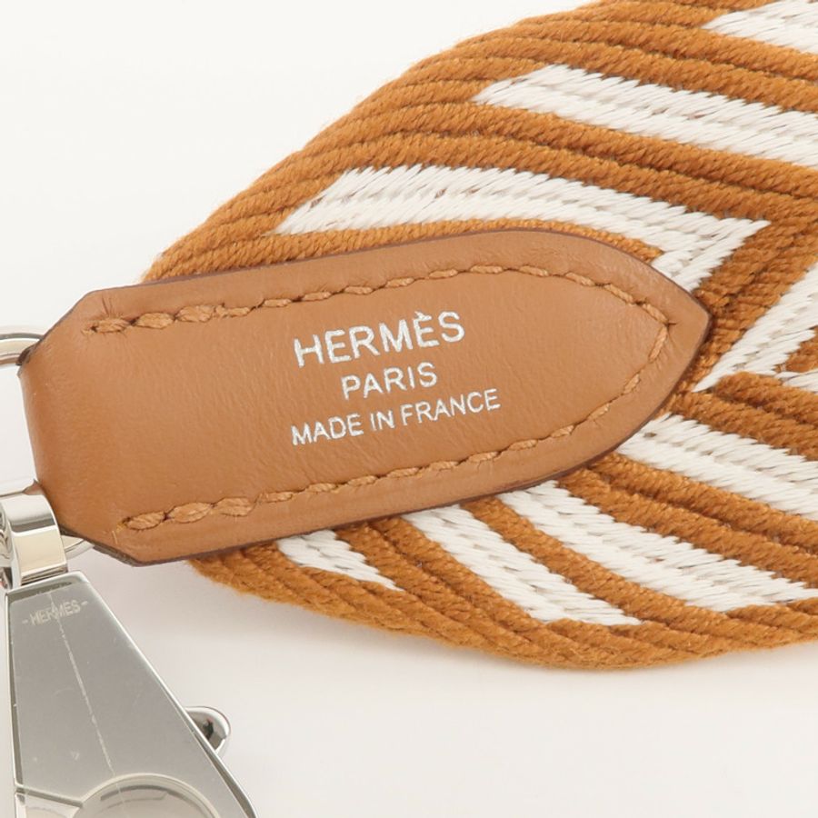 HERMES 帆布/Swift皮革Sangle Zigza Bag Strap肩帶Gold/Blanc-4