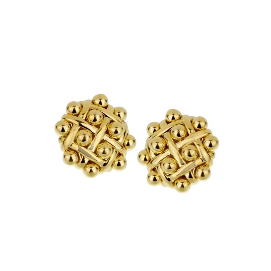 香奈兒(Chanel)古董 18K 金編織交錯珠飾耳夾(Vintage Gold Weave Earclips)-1