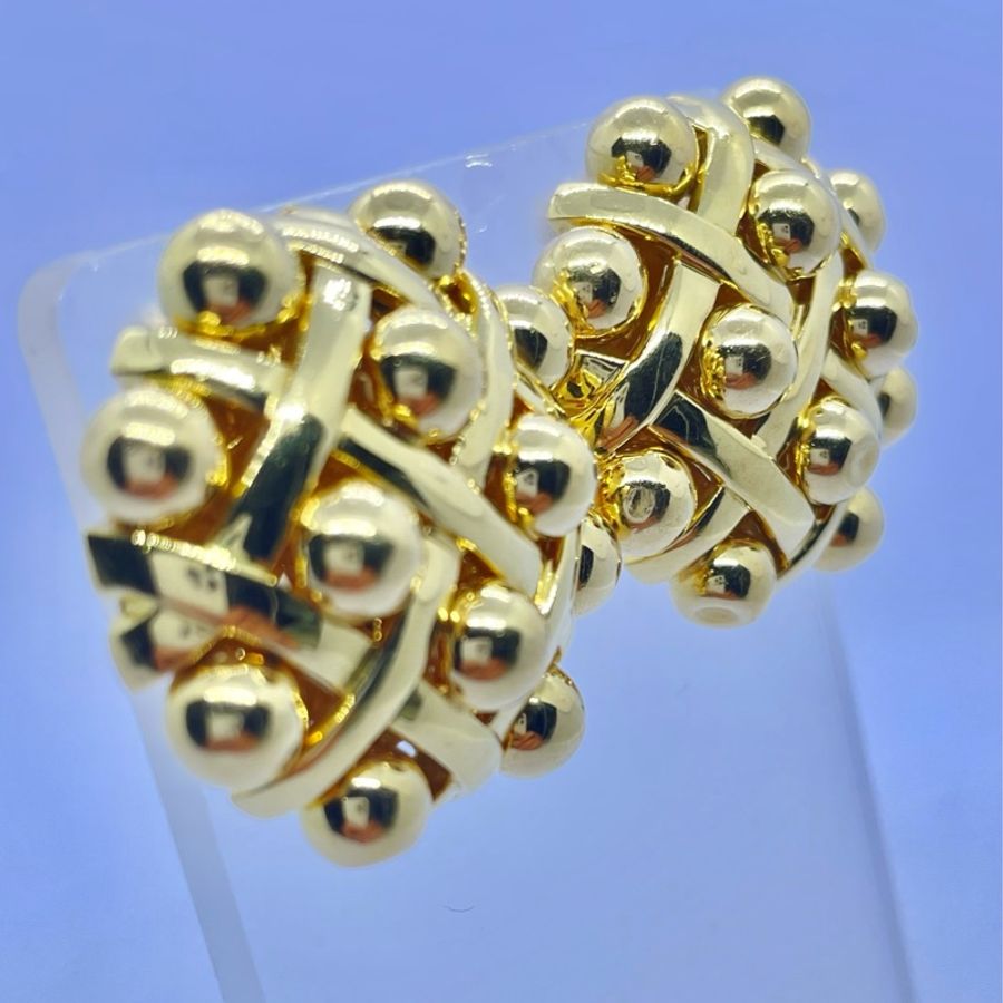 香奈兒(Chanel)古董 18K 金編織交錯珠飾耳夾(Vintage Gold Weave Earclips)-2