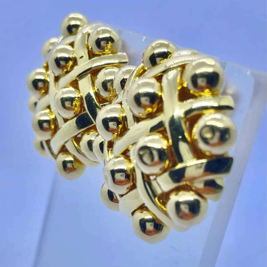 香奈兒(Chanel)古董 18K 金編織交錯珠飾耳夾(Vintage Gold Weave Earclips)-4