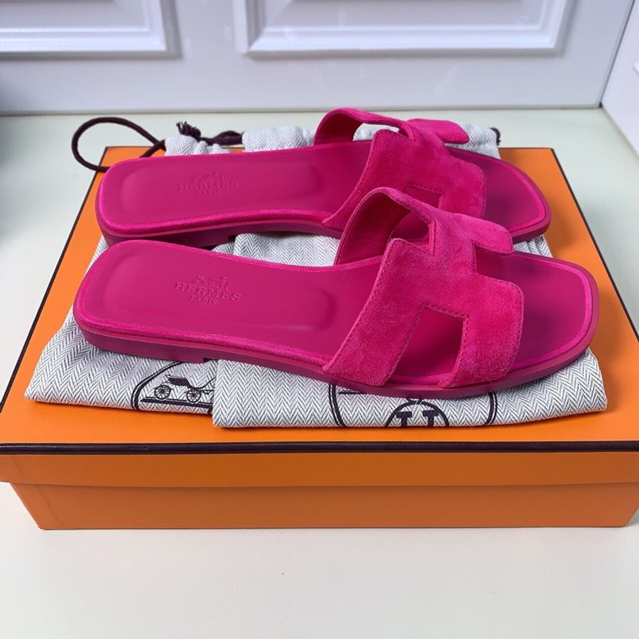 愛馬仕/Hermes 皮革 桃紅色拖鞋35.5碼-2