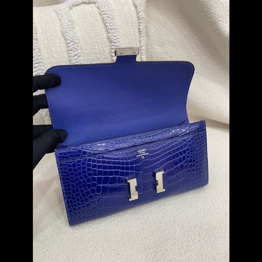 Hermes 康康 鱷魚 長款錢包 7T電光藍 銀扣-13