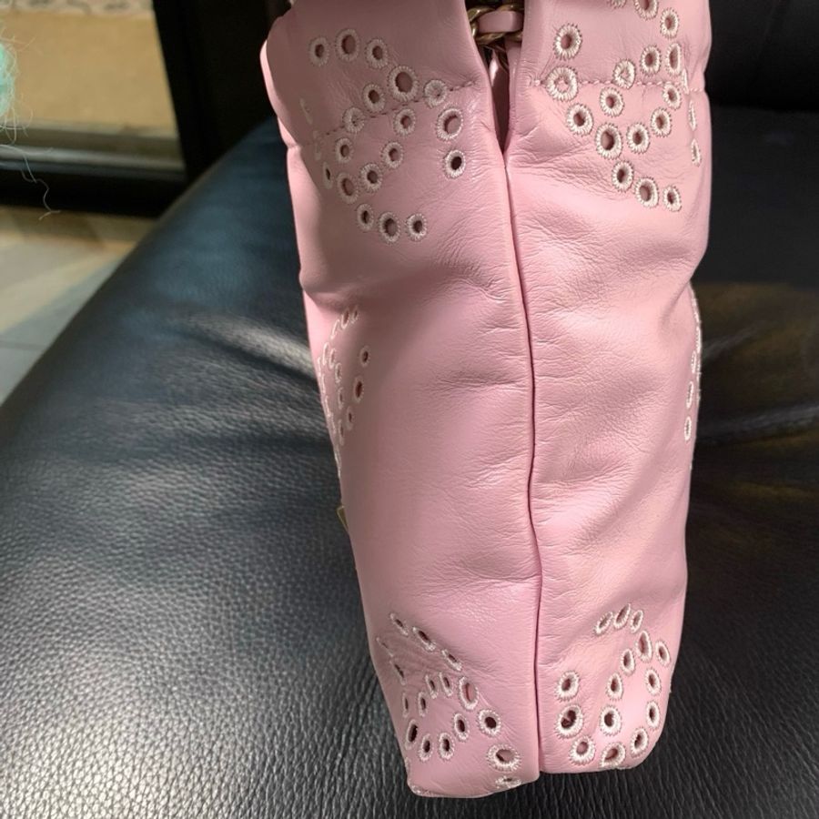 🌸香奈兒Chanel25P新款櫻花粉鏤空手提包單肩包mini 18cm 22bag 金扣-2