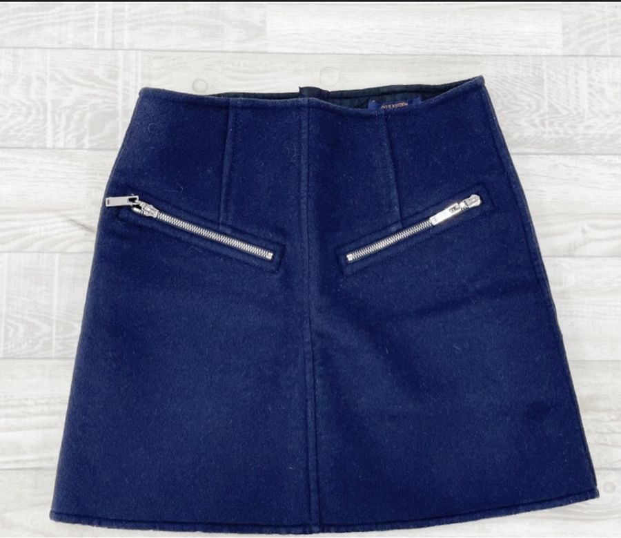 LOUIS VUITTON Wool Zip Skirt Wool Navy #34-0
