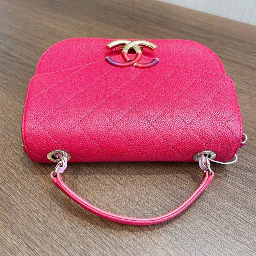 98新CHANEL/香奈兒coco curve古巴紅金荔枝牛皮手提單肩-4