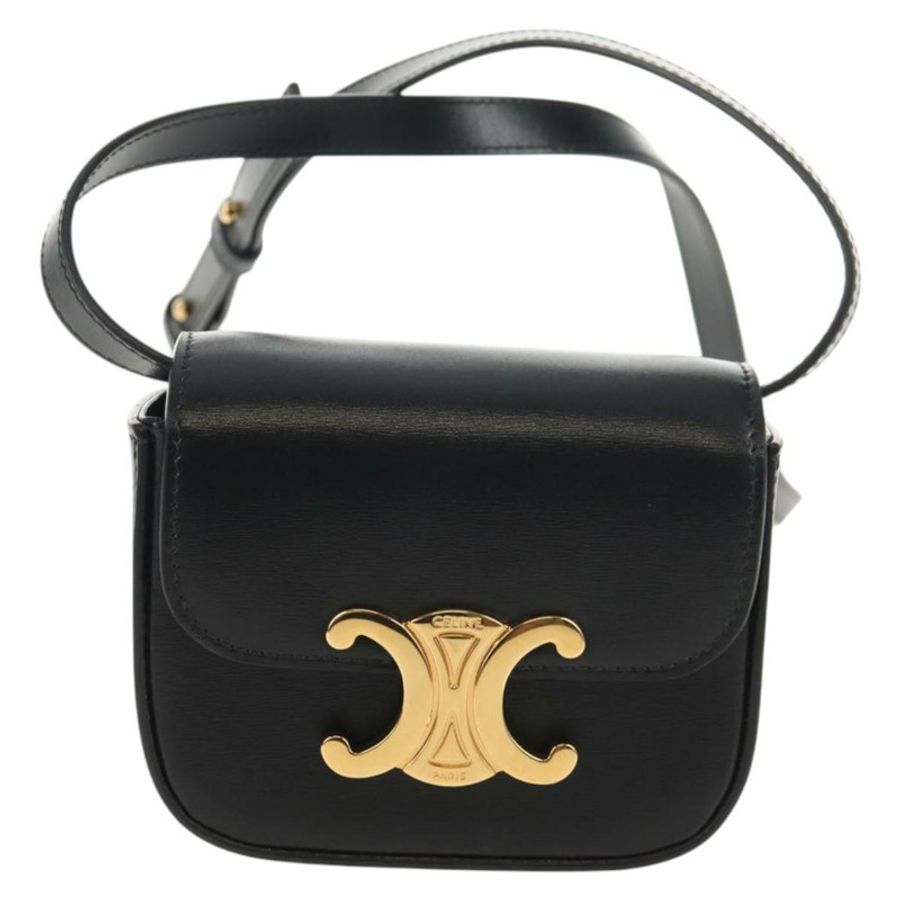 【日本直送】CELINE 迷你 Triomphe 單肩包 黑色金色皮革 Auth TR156-0