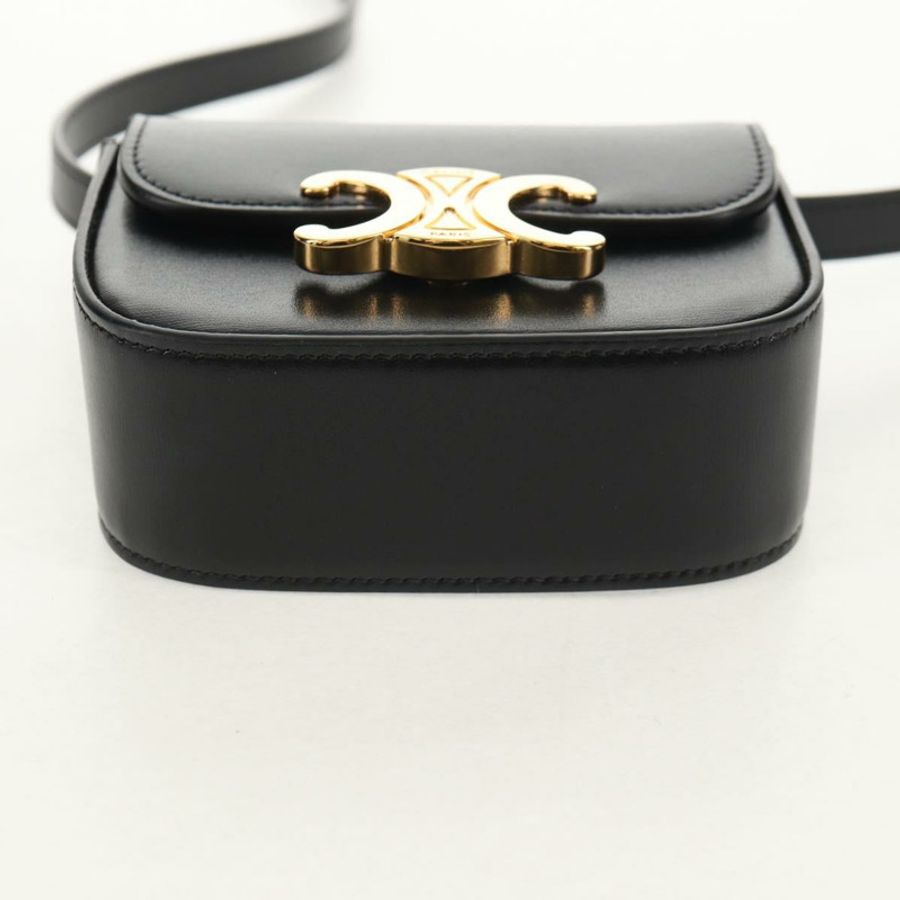 【日本直送】CELINE 迷你 Triomphe 單肩包 黑色金色皮革 Auth TR156-8