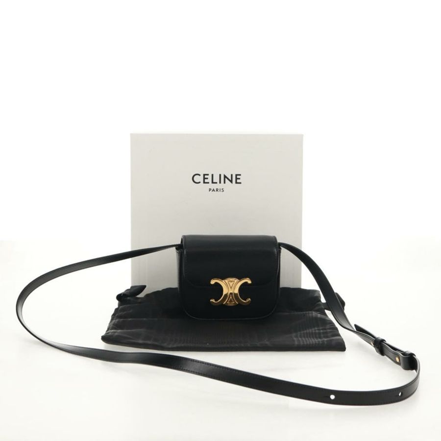 【日本直送】CELINE 迷你 Triomphe 單肩包 黑色金色皮革 Auth TR156-20
