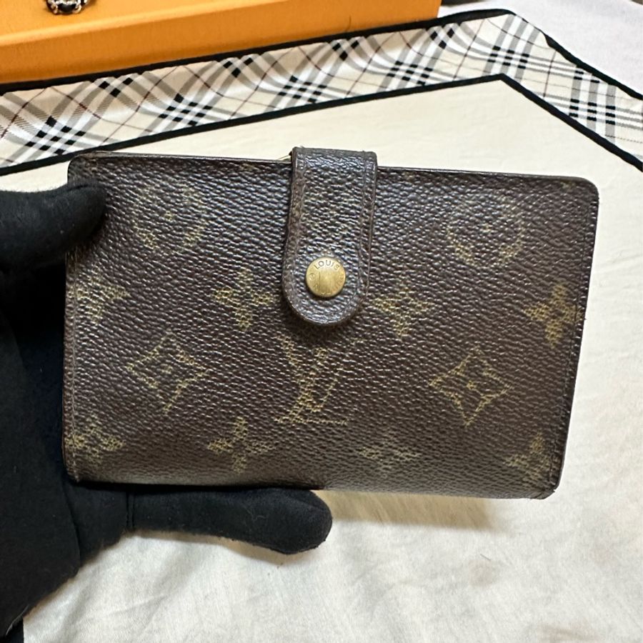 LV附零錢袋老花短夾 老花扣式短夾 老花口金中夾-8