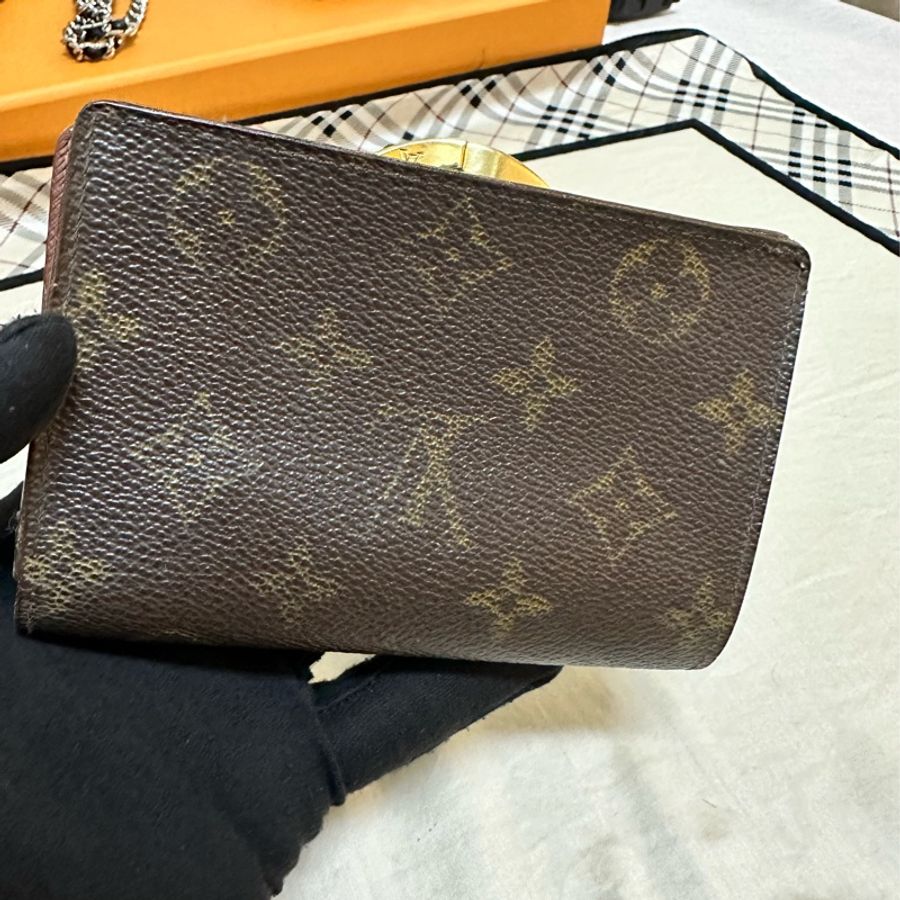 LV附零錢袋老花短夾 老花扣式短夾 老花口金中夾-9