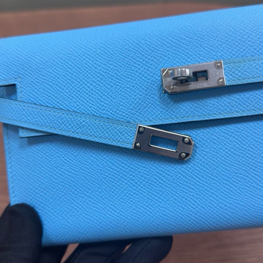 🌈Hermes🩵Kelly Wallet 糖果藍銀扣🩵99新閑置🌈Epsom皮🌟kellywallet🌟kelly🌟愛馬仕🌟-3
