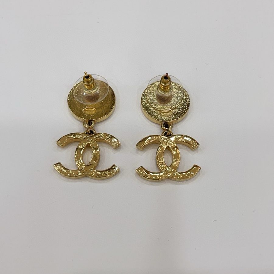 Chanel香奈兒24C金色熔岩雙C吊墜耳釘成色98新-3
