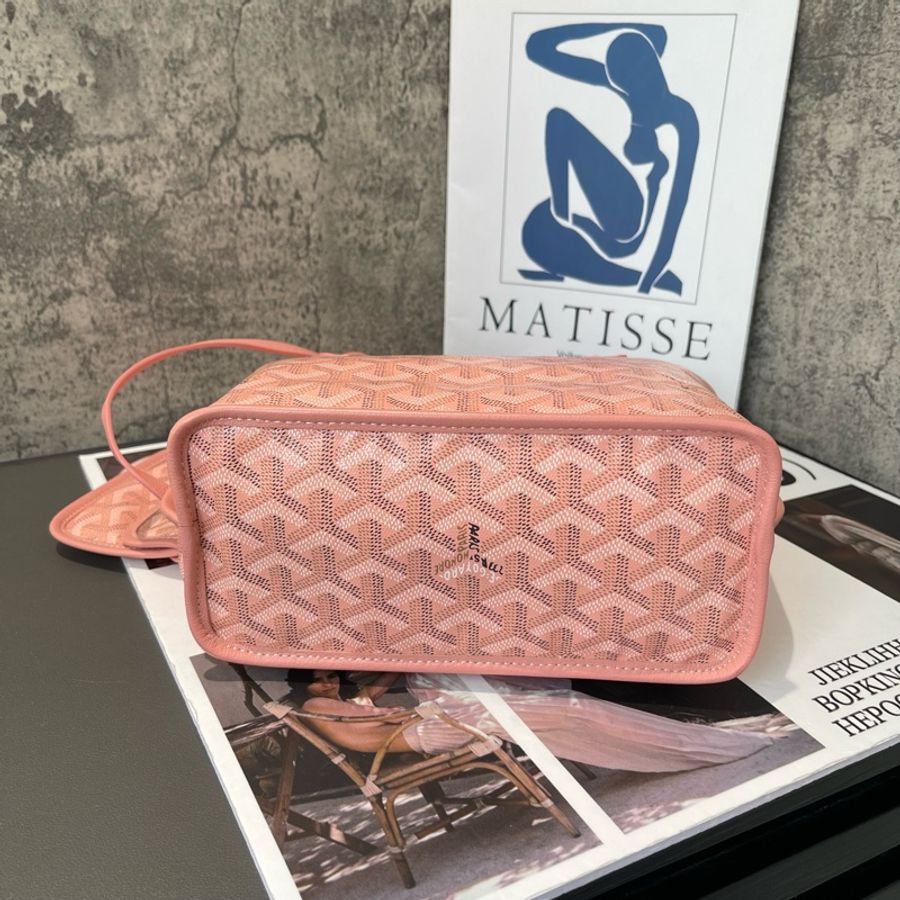 🌸GOYARD 戈雅 mini 櫻花粉 雙面雙色Y字老花滿印 帆布拼小牛皮 子母包 手提包單肩包托特包-3