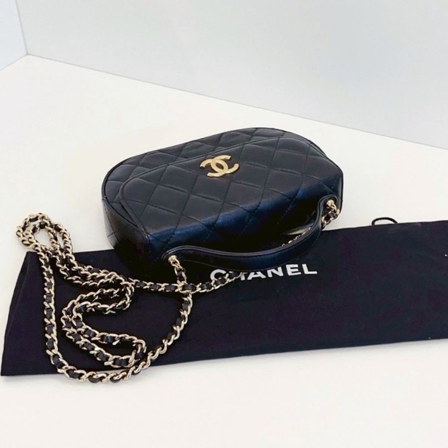CHANEL香奈兒23 A黑金半月牛皮菱格馬鞍包元寶包🌕芯片款-14