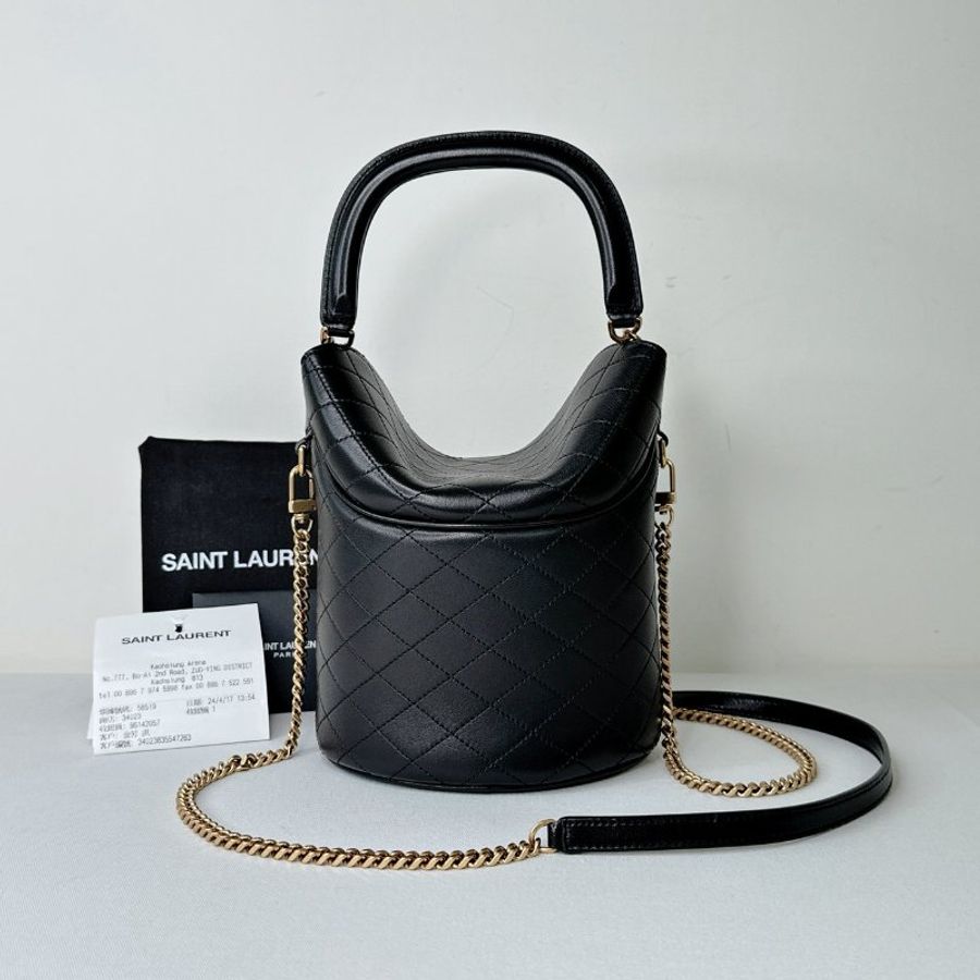 YSL Gaby Bucket黑金羊皮翻蓋水桶包-1