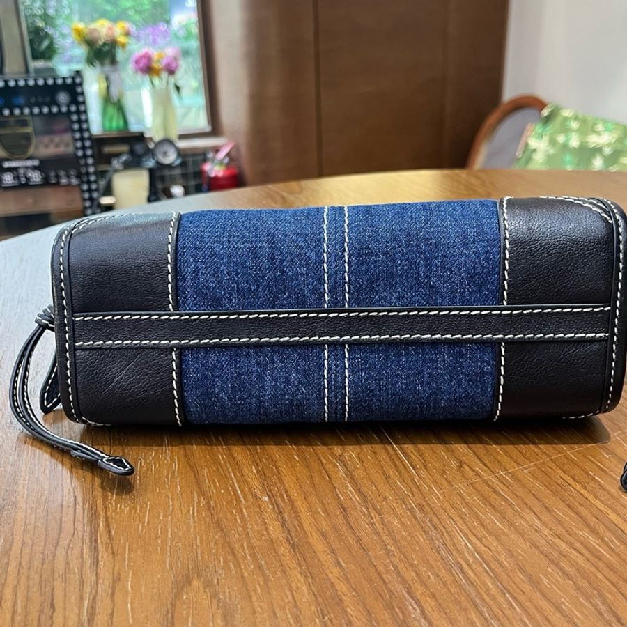 Prada 普拉達 芯片款 mini Bonnie 限定牛仔拼黑色皮革手提包斜挎包 銀扣 可拆卸肩帶-3