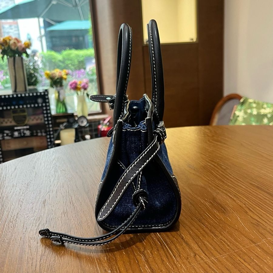 Prada 普拉達 芯片款 mini Bonnie 限定牛仔拼黑色皮革手提包斜挎包 銀扣 可拆卸肩帶-4