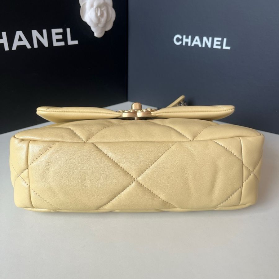 💛Chanel/香奈兒 22P 19bag淡黃色 金扣鏈條包單肩包 芯片款 22年-2