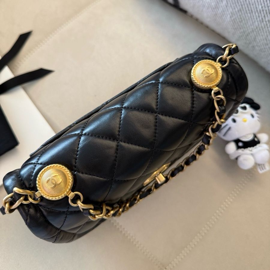 ✨Chanel 香奈兒 黑金 經典紐扣豆腐包 小號 單肩包斜挎包 附件:塵袋 卡-7