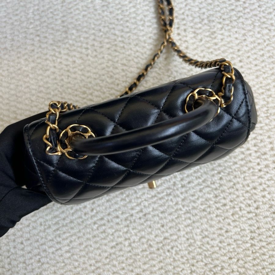 🆕Chanel香奈兒 黑金菱格紋手柄鏈條包 元寶包 手提包斜挎包 芯片款 原始成色-1