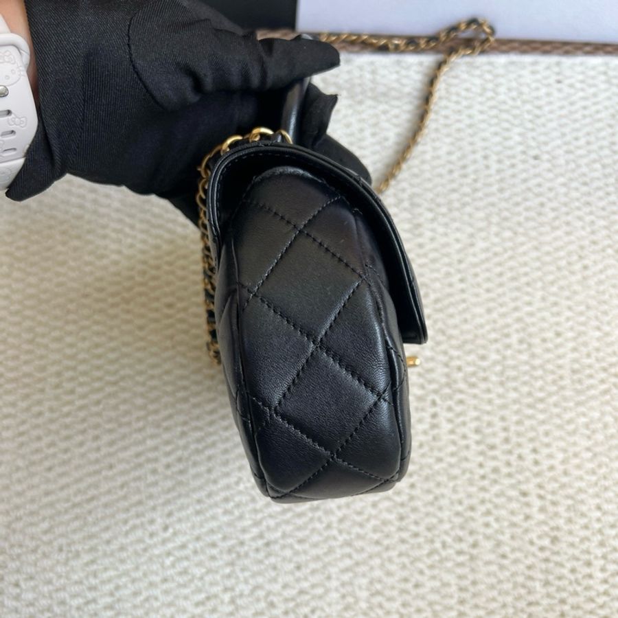 🆕Chanel香奈兒 黑金菱格紋手柄鏈條包 元寶包 手提包斜挎包 芯片款 原始成色-2