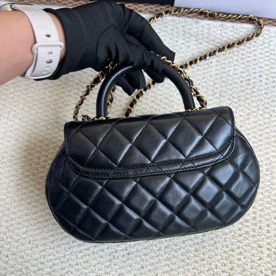 🆕Chanel香奈兒 黑金菱格紋手柄鏈條包 元寶包 手提包斜挎包 芯片款 原始成色-3