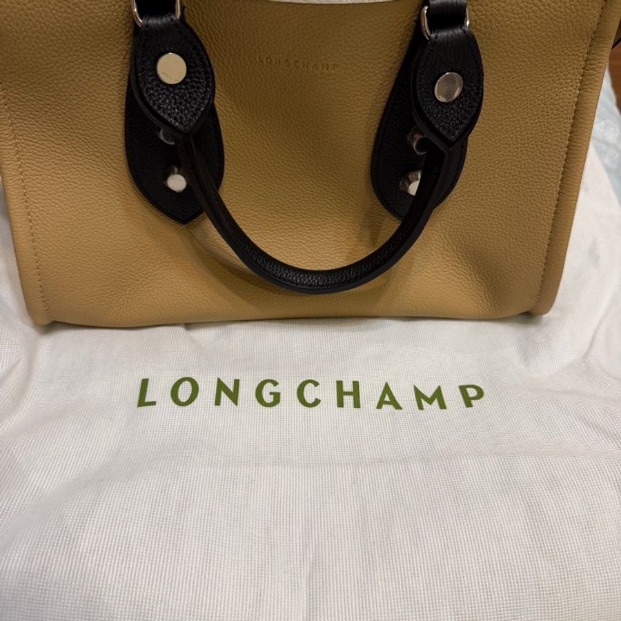 全新Longchamp雙色真皮荔枝紋手提包附有長背帶-0