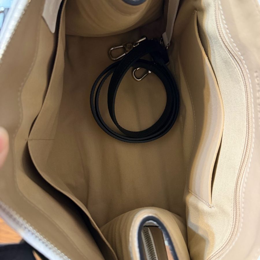 全新Longchamp雙色真皮荔枝紋手提包附有長背帶-4