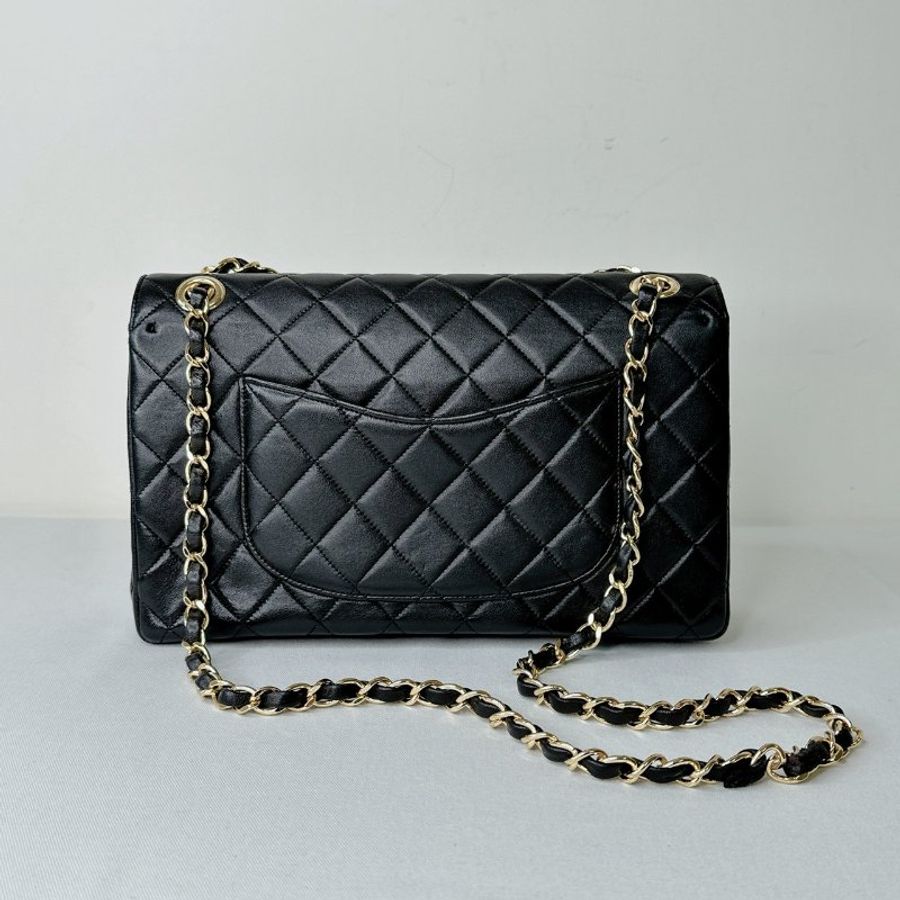 CHANEL Vintage黑金羊皮翻蓋鏈帶包-1
