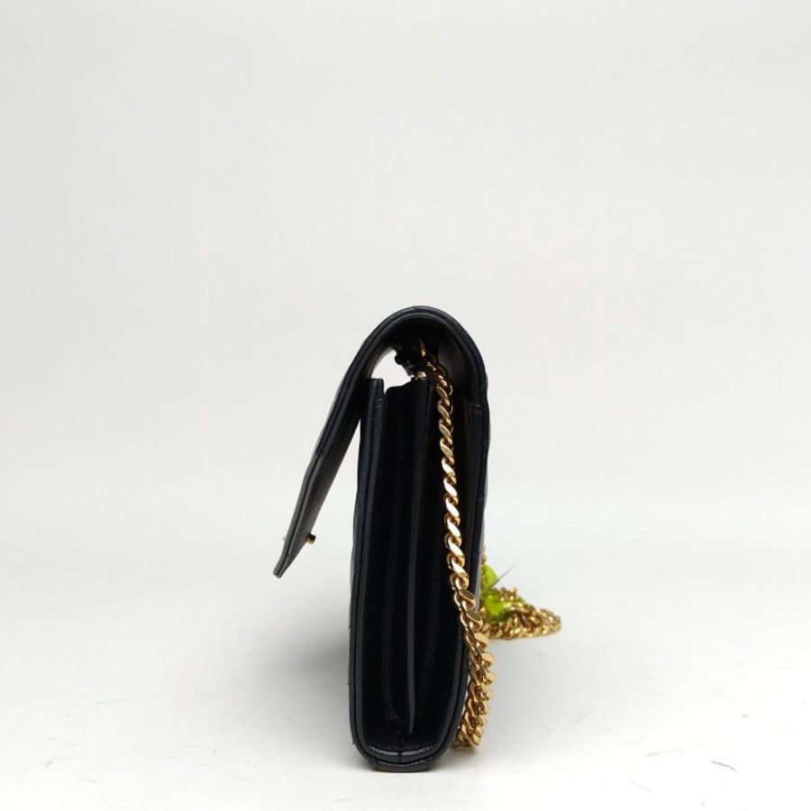 SAINT LAURENT CASSANDRA信封鏈條包V紋黑色荔枝牛皮金扣肩背包-1