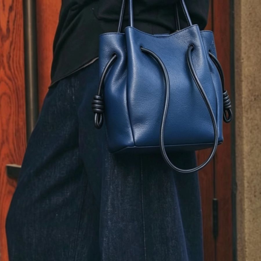 LOEWE羅意威Flamenco Knot抽繩福袋包藏藍色🧕-19